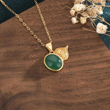 Green Jade Gourd Pendant Charm 925 Silver Zircon Necklace