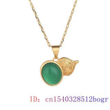 Green Jade Gourd Pendant Charm 925 Silver Zircon Necklace