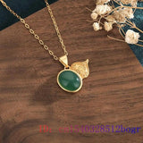 Green Jade Gourd Pendant Charm 925 Silver Zircon Necklace