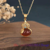 Red Jade Gourd Pendant Amulet Charm Necklace