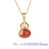Red Jade Gourd Pendant Amulet Charm Necklace