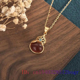 Red Jade Gourd Pendant Amulet Charm Necklace
