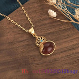 Red Jade Gourd Pendant Amulet Charm Necklace