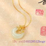 Jade Donuts Pendant Necklace Hetian Agate 925 Silver Amulet Natural