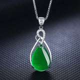 Natural Hetian Jade Water Droplet Necklace 925 Silver Chalcedony Charm