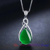 Natural Hetian Jade Water Droplet Necklace 925 Silver Chalcedony Charm