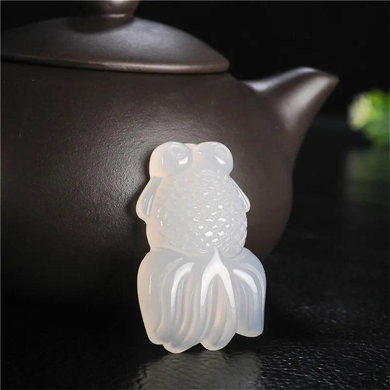 Jade Goldfish Pendant Necklace Carved Chalcedony Women Charm