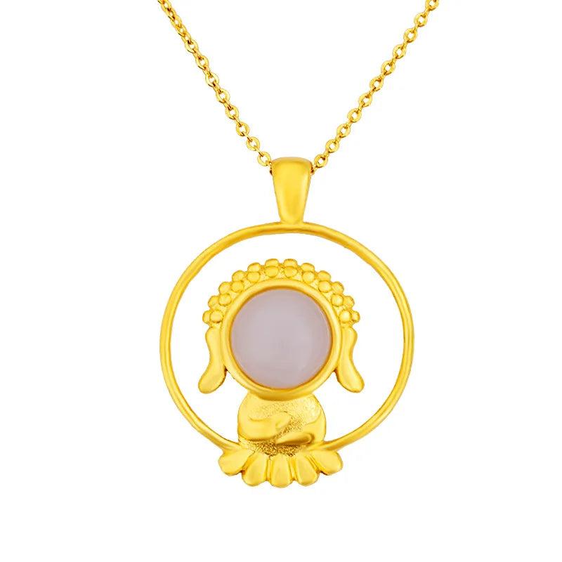 Jade Buddha Pendant Chalcedony 925 Silver Charm Necklace