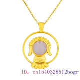 Jade Buddha Pendant Chalcedony 925 Silver Charm Necklace