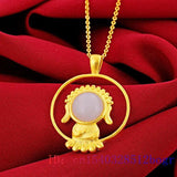 Jade Buddha Pendant Chalcedony 925 Silver Charm Necklace