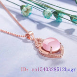 Pink Jade Heart Pendant Necklace Chalcedony 925 Silver