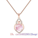 Pink Jade Heart Pendant Necklace Chalcedony 925 Silver