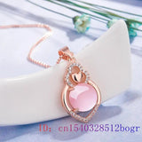 Pink Jade Heart Pendant Necklace Chalcedony 925 Silver