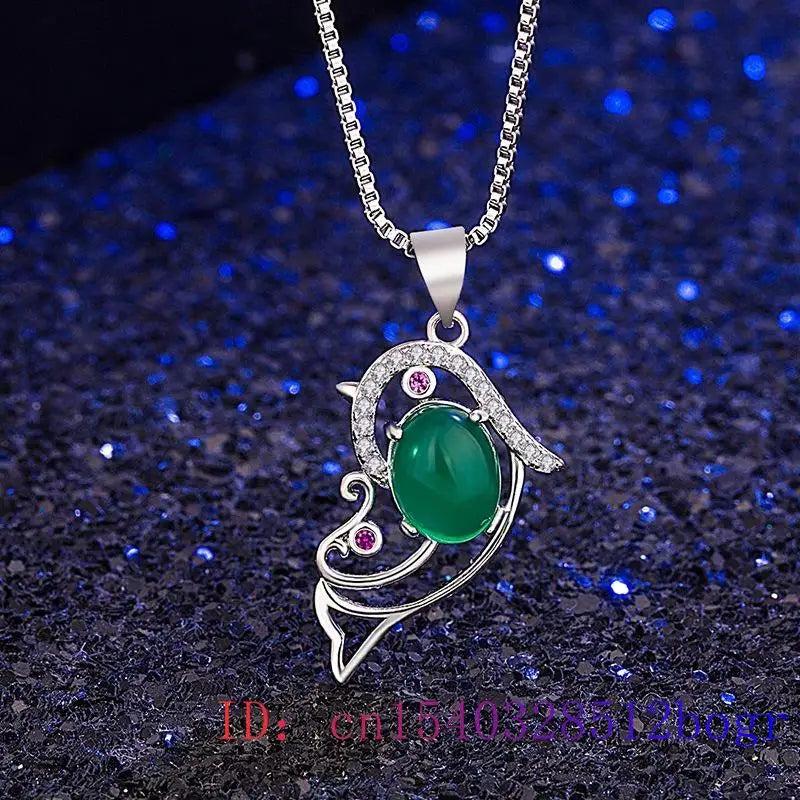 Jade Dolphin Pendant Chalcedony Necklace 925 Silver Hetian Women