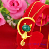 Jade Cat Pendant Chalcedony Necklace 925 Silver