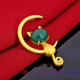 Jade Cat Pendant Chalcedony Necklace 925 Silver
