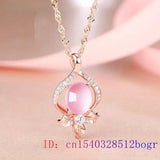 Pink Jade Peach Pendant 925 Silver Chalcedony Necklace