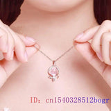 Pink Jade Peach Pendant 925 Silver Chalcedony Necklace