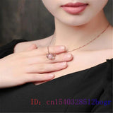 Pink Jade Cat Pendant 925 Silver Chalcedony Amulet Necklace Zircon Jewelry