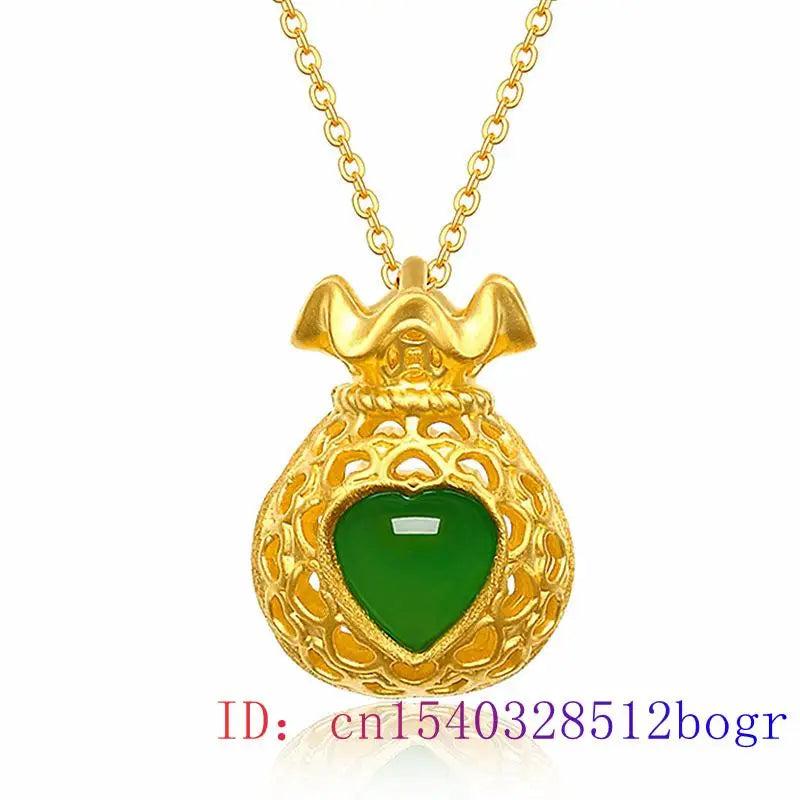 Jade Lucky Bag Pendant 925 Silver Chalcedony Necklace
