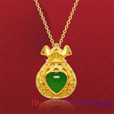 Jade Lucky Bag Pendant 925 Silver Chalcedony Necklace
