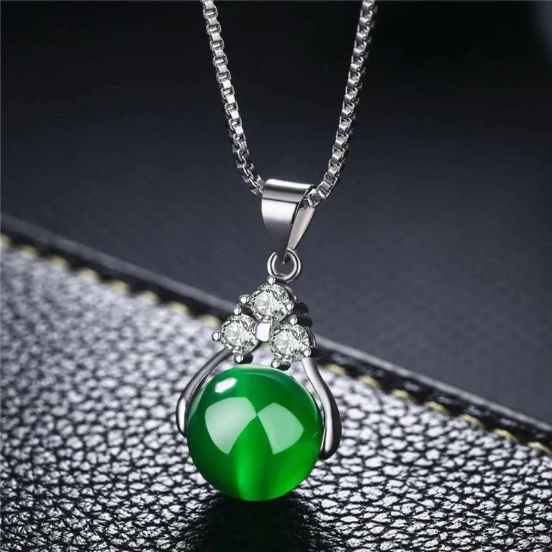 Chinese Women Necklace Chalcedony Hetian Jade Pendant 925 Silver Natural