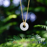 Hetian Jade Donuts Pendant Chalcedony Amulet 925 Silver Women Necklace