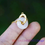 Hetian Jade Donuts Pendant Chalcedony Amulet 925 Silver Women Necklace