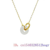 Hetian Jade Donuts Pendant Chalcedony Amulet 925 Silver Women Necklace