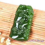 Green Jade Bamboo Pendant Charm Necklace Carved Natural Jadeite Amulet