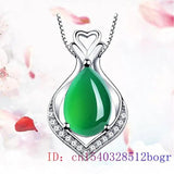 Jade Heart Pendant Chalcedony Agate Necklace 925 Silver Gemstone Women Charm