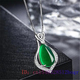 Jade Heart Pendant Chalcedony Agate Necklace 925 Silver Gemstone Women Charm