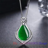 Jade Heart Pendant Chalcedony Agate Necklace 925 Silver Gemstone Women Charm