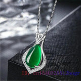 Jade Heart Pendant Chalcedony Agate Necklace 925 Silver Gemstone Women Charm