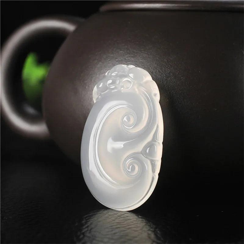 Jade Ruyi Pendant Necklace Chalcedony Jewelry Natural Carved Women Charm