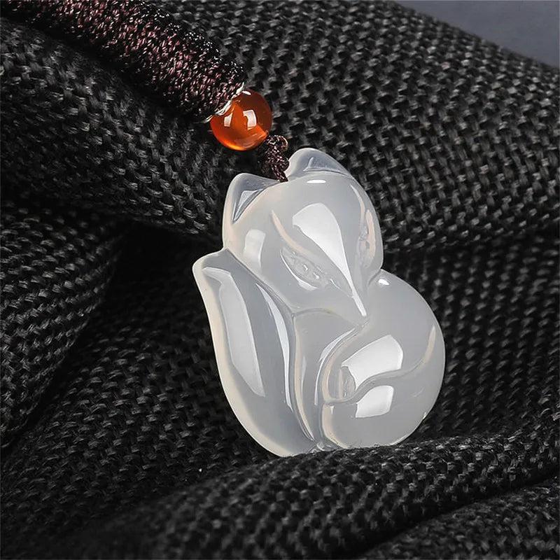 Jade Fox Pendant Chalcedony Necklace Natural Jewelry Charm Carved