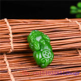 Green Jade Pixiu Pendant Necklace Chinese Natural Carved Hand Amulet Charm