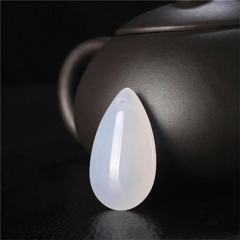 Jade Water Drop Pendant Chalcedony Carved Charm Necklace