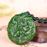 Green Jade Dragon Phoenix Pendant Necklace Carved Charm for Men Women