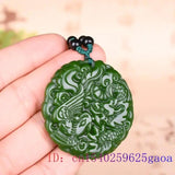 Green Jade Dragon Phoenix Pendant Necklace Carved Charm for Men Women