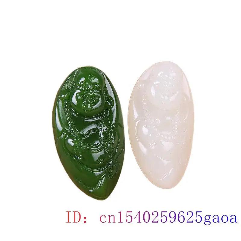 Green Jade Maitreya Pendant Chinese Charm Men Buddha Necklace