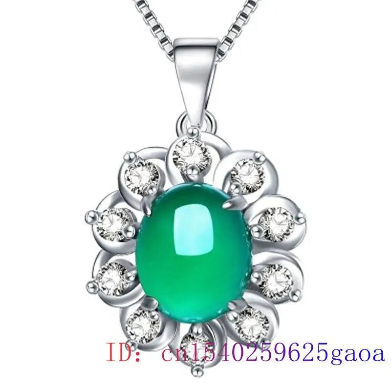 Chinese Natural Chalcedony Jade Pendant Necklace 925 Silver Amulet Hetian Charm