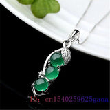 Jade Bean Pendant Natural Chalcedony 925 Silver Charm Necklace