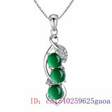 Jade Bean Pendant Natural Chalcedony 925 Silver Charm Necklace