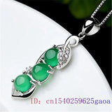 Jade Bean Pendant Natural Chalcedony 925 Silver Charm Necklace