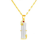 Jade Bamboo Pendant Necklace 925 Silver Chalcedony Charm