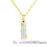 Jade Bamboo Pendant Necklace 925 Silver Chalcedony Charm