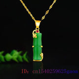 Jade Bamboo Pendant Necklace 925 Silver Chalcedony Charm