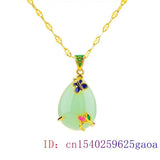 Jade Flower Pendant Amulet Charm Necklace 925 Silver Natural Jewelry