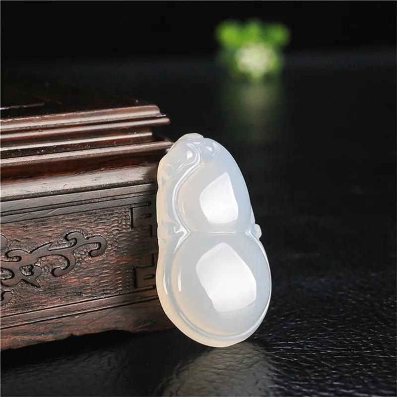 Jade Gourd Pendant Chalcedony Flower Carved Charm Necklace Women